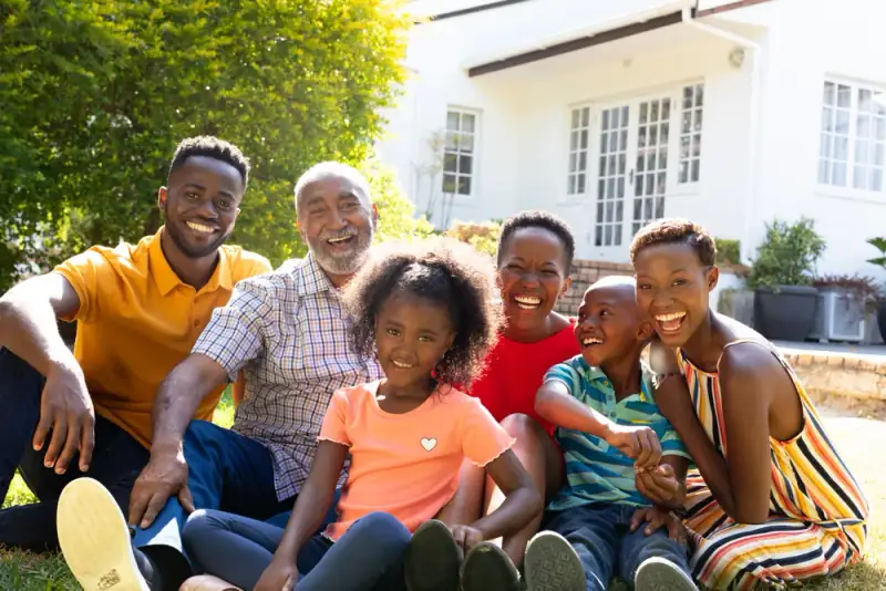 Family spending time together in their garden